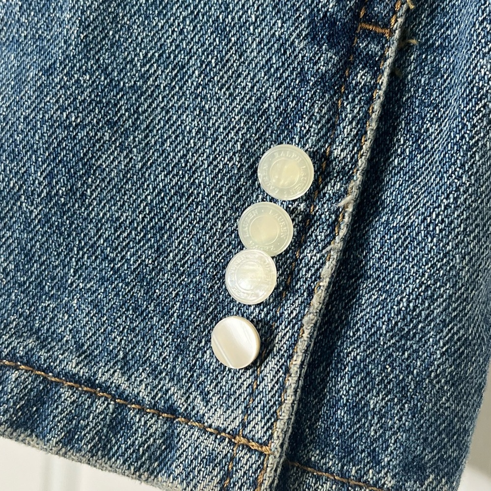Vintage Ralph Lauren Denim Blazer Pearl Shell Buttons 90s Y2K Old Money S - Picture 10 of 14